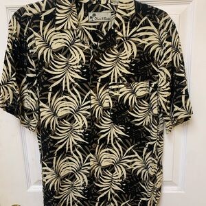 Black and Cream Button‎ Down Shirt with Tropical Print
